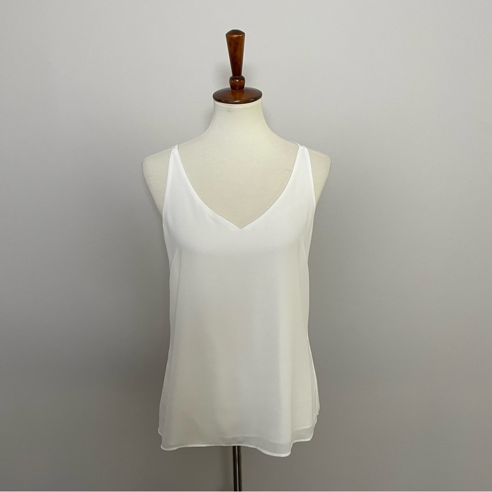 Rose + Olive Top Cami Strappy Sleeveless Layered Criss Cross Back V Neck White